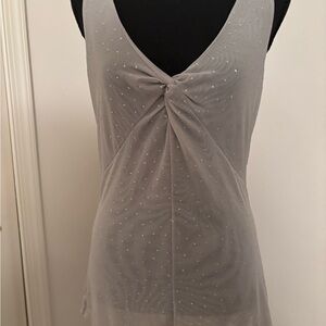 Elegant Silver Rhinestone Detail Sleeveless Top with Knot Detail Large